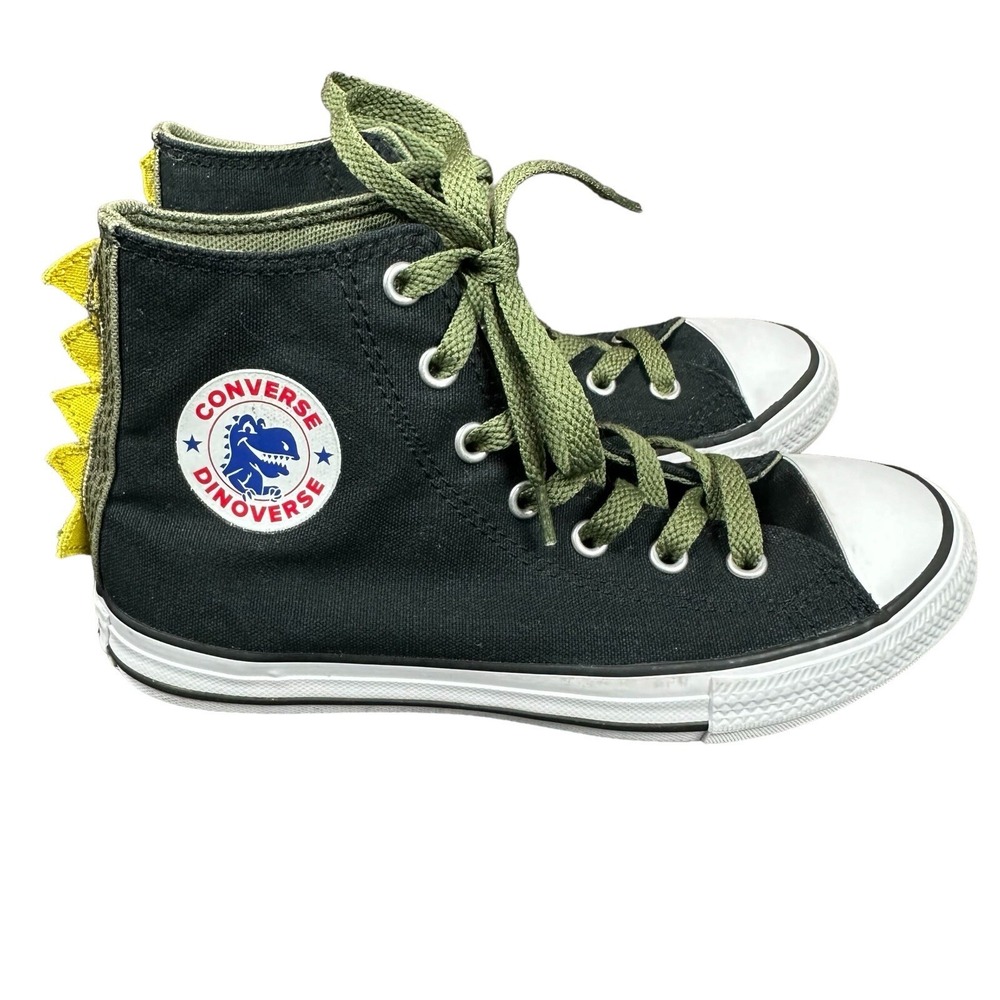 Converse All Stars Black High Tops Dinoverse Dinosaur Youth US Size 2‎